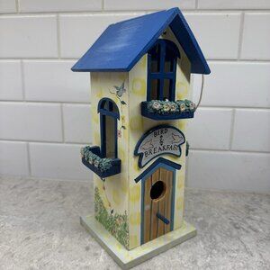 Bird and Breakfast Hand painted Wood birdhouse. 11 in x 5 in x 5 in.